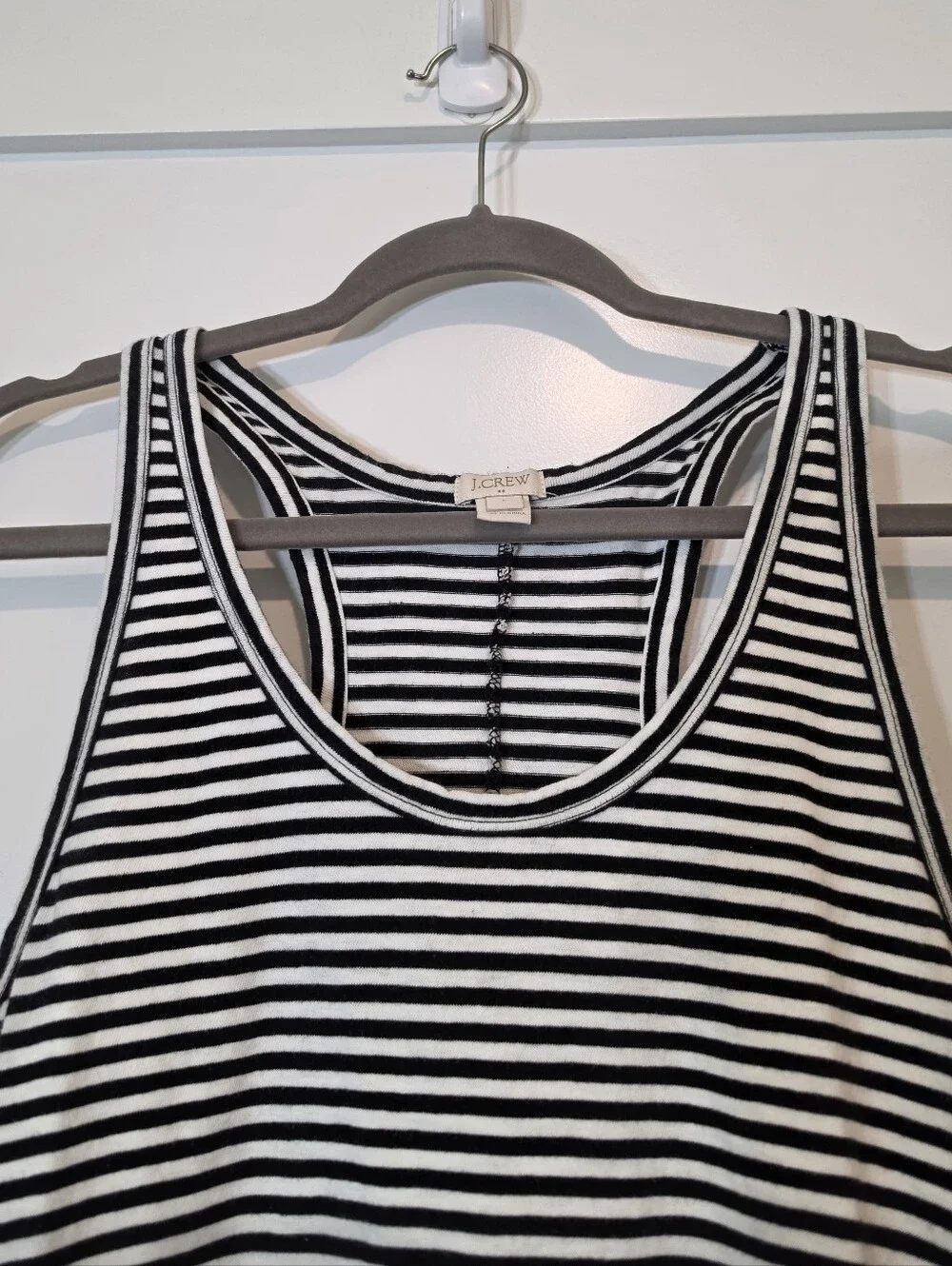 J. Crew Fact Cotton Racerback Tank Dress Knee Length Black White Striped Large